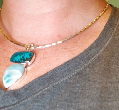 Customer photo review of Larimar, Shattuckite Pendant 2" (925 Sterling Silver) PD733342