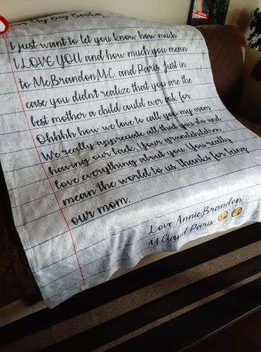 Customer photo review of PERSONALIZED LETTER BLANKET FOR YOUR LOVED ONES