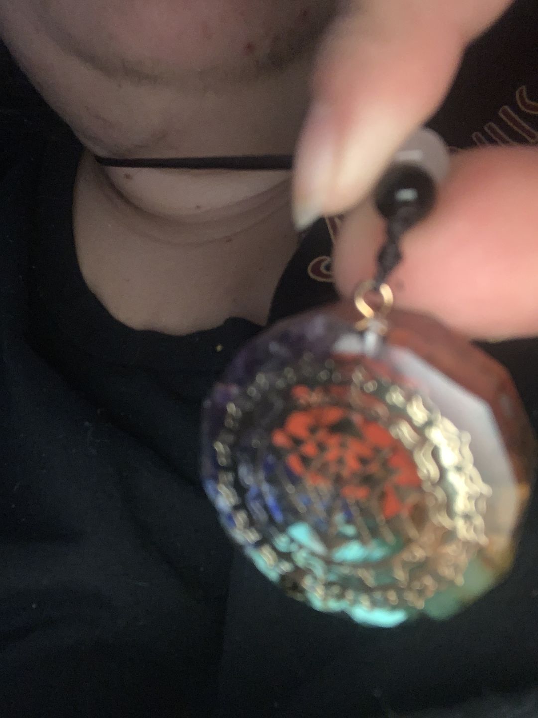 Customer photo review of Sacred Sri Yantra Orgonite Chakra Necklace