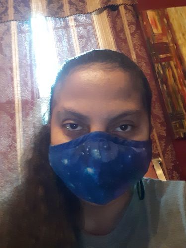 Customer photo review of Purple Galaxy Space Blue Starfield Print Face Mask