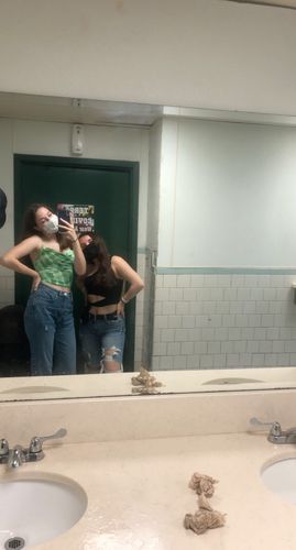 Customer photo review of Cowl neck tie dyed lace up back camisole