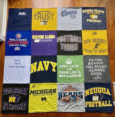 T-shirt quilt featuring bears, wildcats by Katie from IL