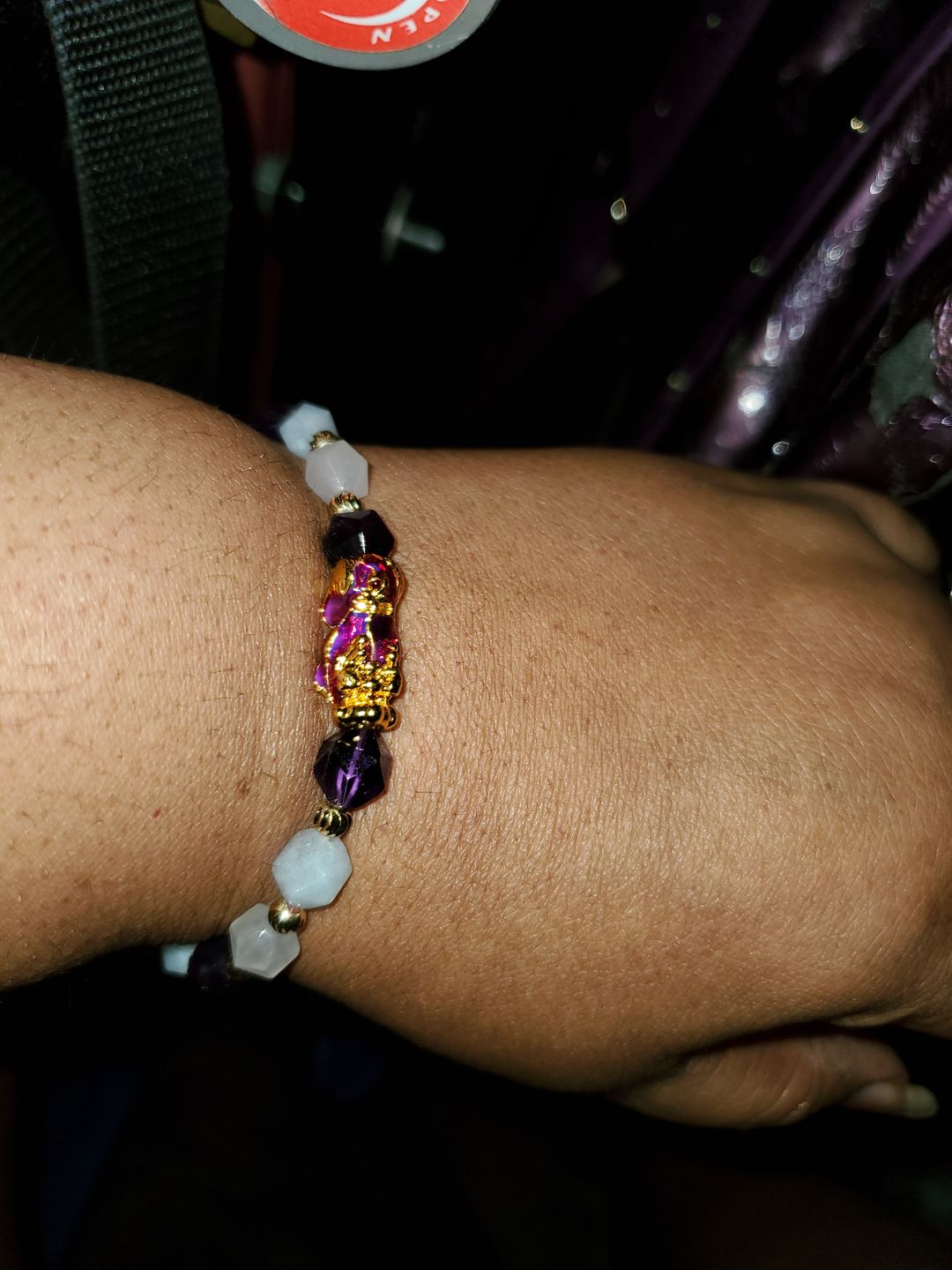 Customer photo review of Wealth Pixiu Charm in Natural Amethyst Bracelet