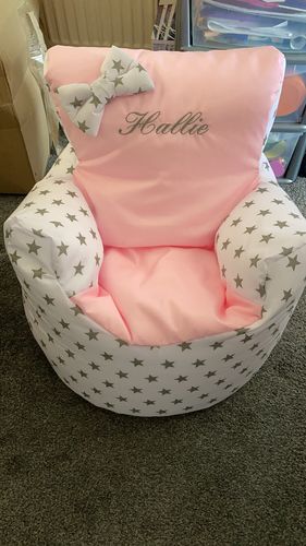 Customer photo review of Personalised Pink And Grey Star Bean Bag Chair