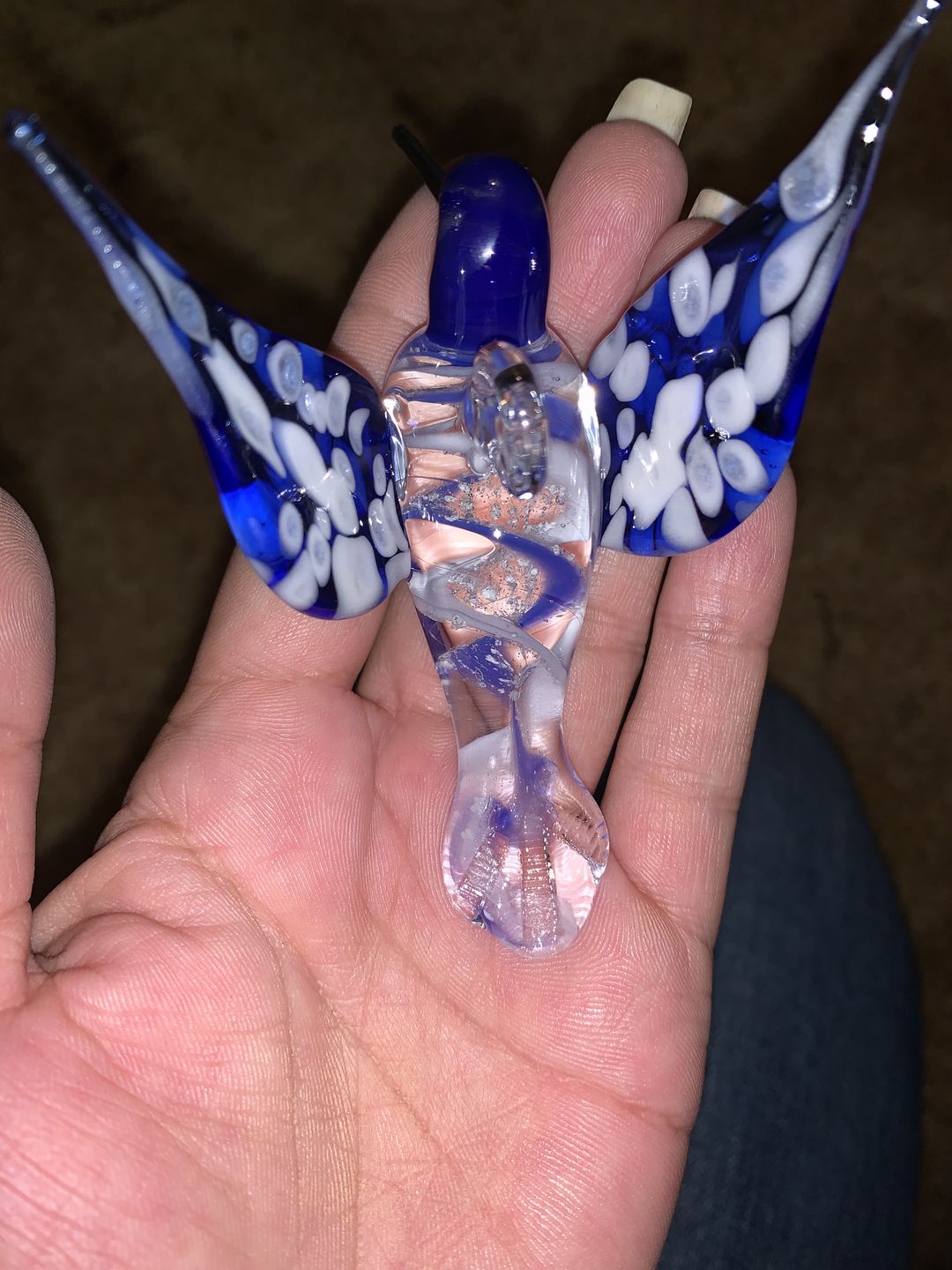 Customer photo review of Blue Glass Hummingbird with Infused Ash