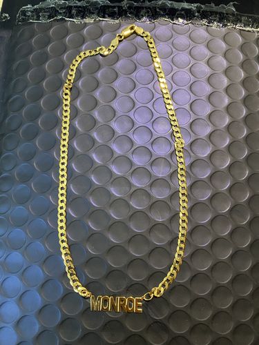 Customer photo review of Block Mini Name Necklace with Cuban Chain