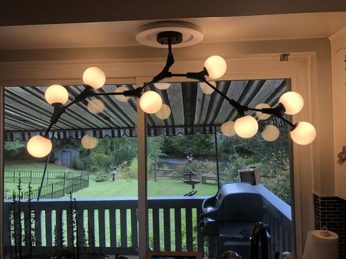 Customer photo review of Mid Century Glass Globe Branch Chandelier
