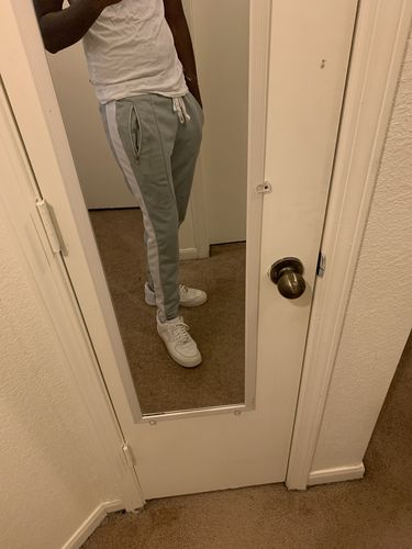 Customer photo review of Premium Side Stripe Zip Pocket Track Pants (Grey - White)