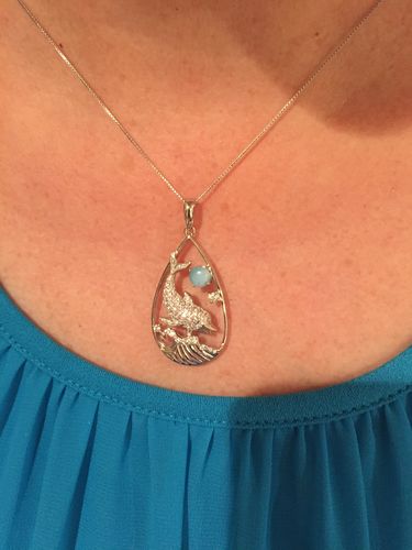 Customer photo review of Diving Dolphin with Larimar Bead in Water Drop Shape Pendant(Chain Sold Separately)