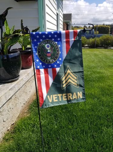 Customer photo review of US Army Rank Army Veteran Garden Flag Double-sided Print