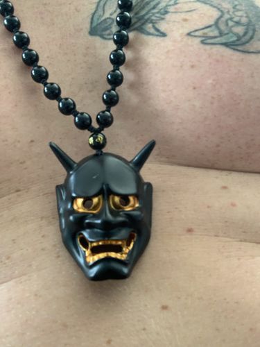 Customer photo review of Black Hannya Mask Pendant Necklace (40% OFF)