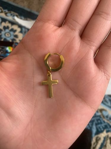 Customer photo review of Stainless Steel Cross Drop Earrings