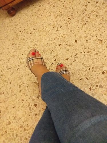 Customer photo review of Plaid Print Single Strap Platform Thin Heeled Sandals