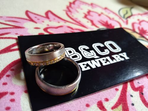 Customer photo review of Maddalena Two Tone Wedding Rings