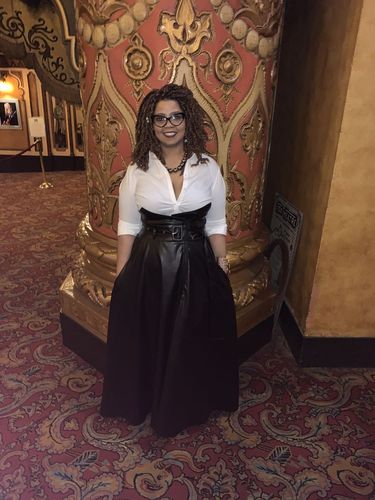 Customer photo review of High-Waist Belted PU Skirt