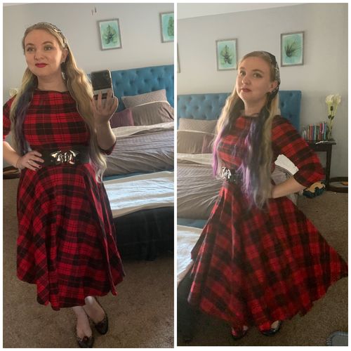 Customer photo review of Red & Black Plaid Devon Swing Dress