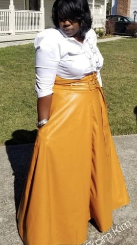 Customer photo review of High-Waist Belted PU Skirt