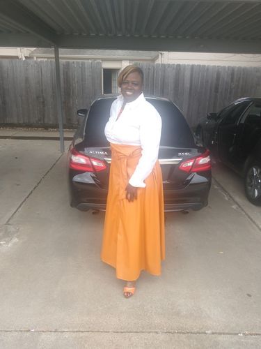 Customer photo review of High-Waist Belted PU Skirt