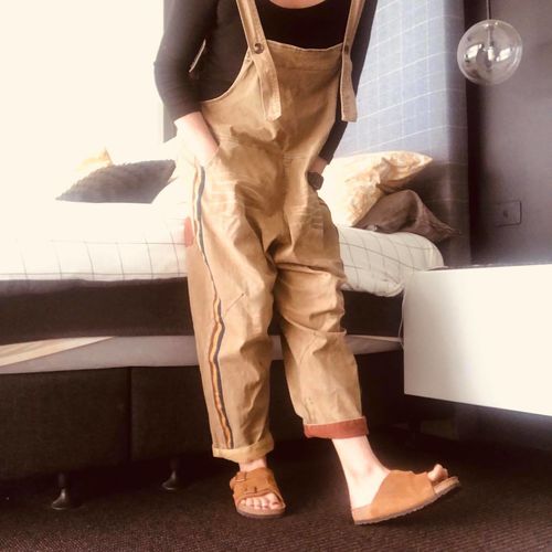 Customer photo review of Colored Side Striped Casual Distressed Denim Jumpsuit