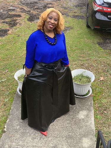 Customer photo review of High-Waist Belted PU Skirt