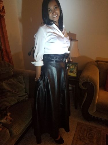 Customer photo review of High-Waist Belted PU Skirt