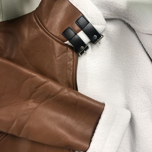 Customer photo review of Asymmetric Faux Leather Shearling Jacket