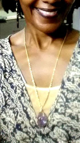 Customer photo review of Raw Amethyst/Rose Quartz Necklace