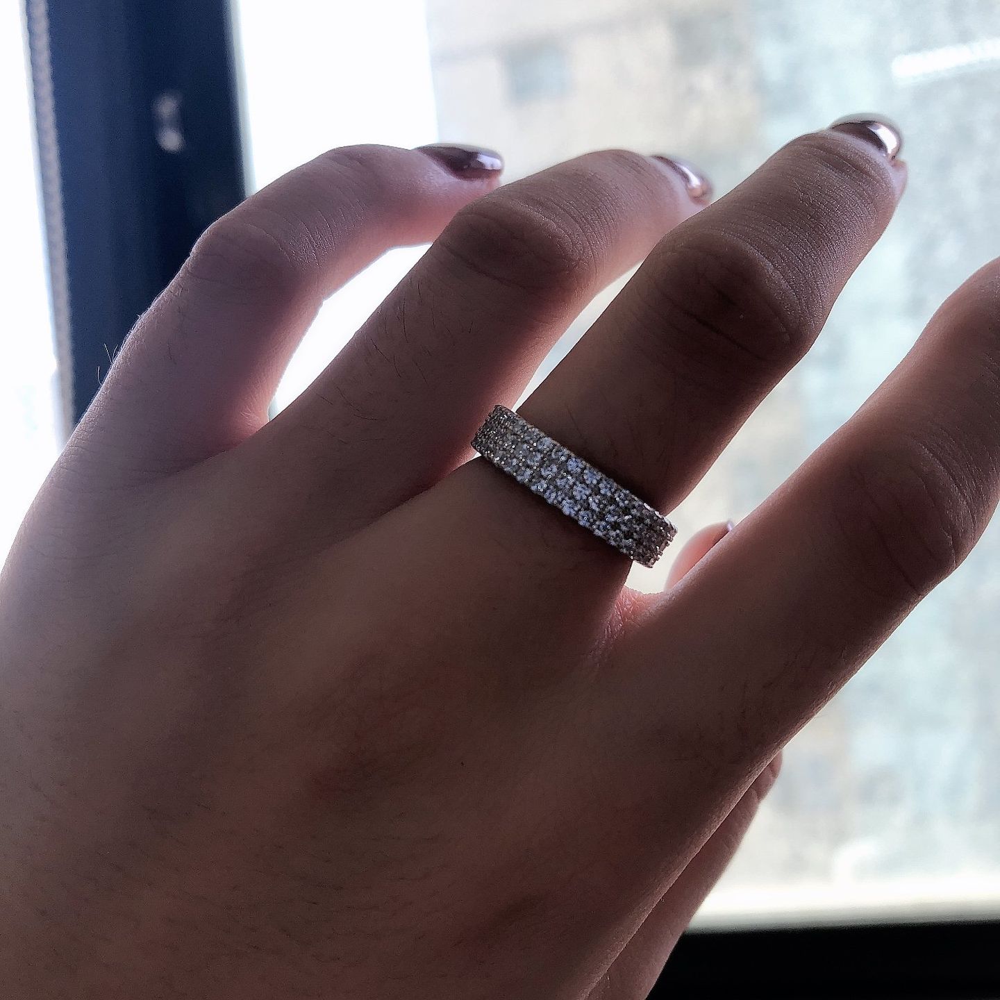 Customer photo review of Louily Luxury Pave Women's Wedding Band In Sterling Silver