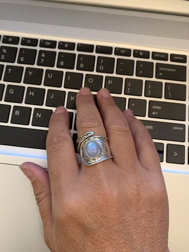 Customer photo review of Rainbow Moonstone Ring Size 8 Adjustable (925 Sterling Silver) RING19488