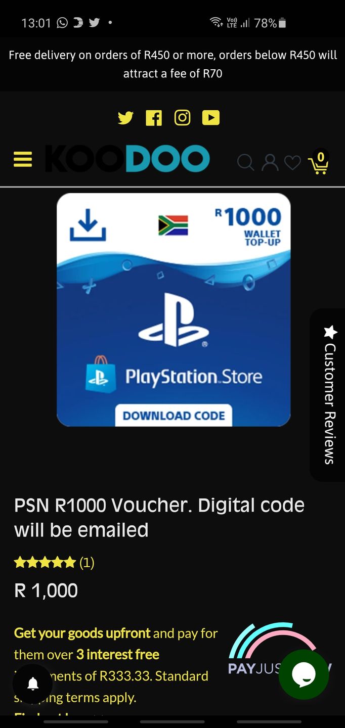 Customer photo review of PSN R1000 Voucher. Digital code will be emailed