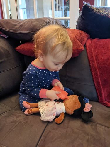 Customer photo review of Personalized Leyadoll Doll Backpack (Strawberry) - 2 Skin Tones