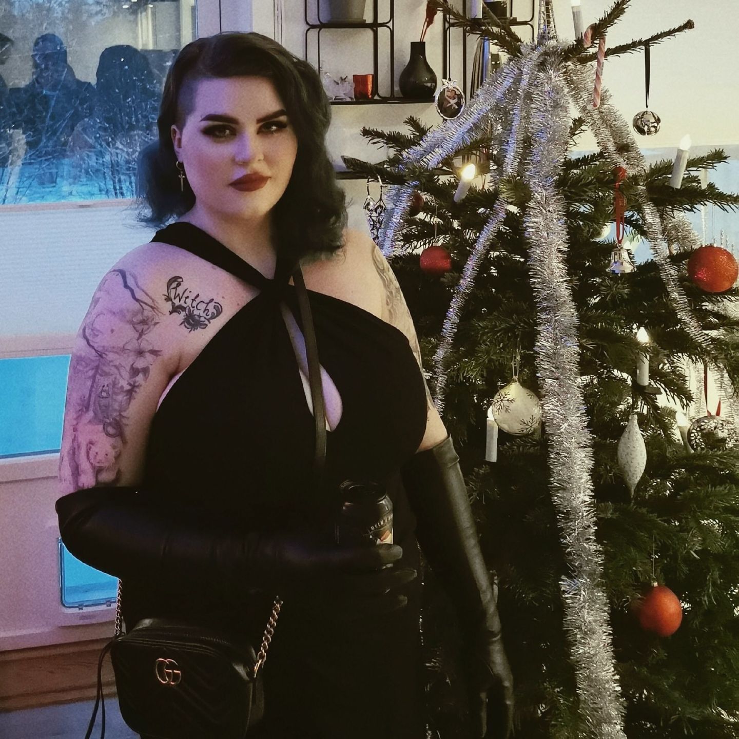 Customer photo review of Opera Gloves in Black Faux Leather