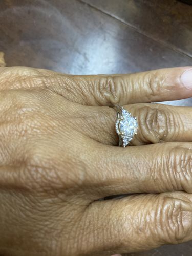 Customer photo review of Moissanite Round Half Eternity Sterling Silver Wedding Band Stackable Ring