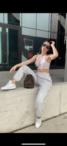 Customer photo review of Sleeveless sheer lace up crop top