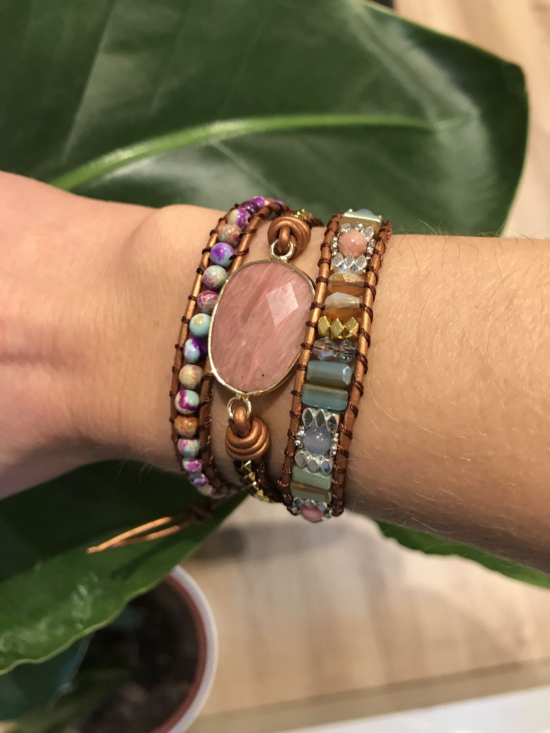 Customer photo review of Healing Rhodochrosite Wrap Bracelet
