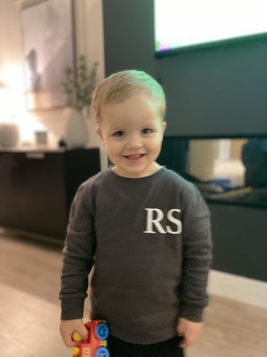 Customer photo review of Personalised Oxford Initial Kid & Adult Storm Grey Sweatshirts (MRK X)