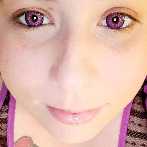 Customer photo review of Icoloured® Mystery Purple Colored Contact Lenses