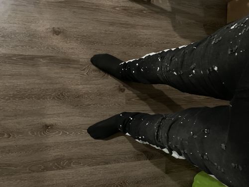 Customer photo review of Outside Solid One Stripe Track Pants (Black - White)