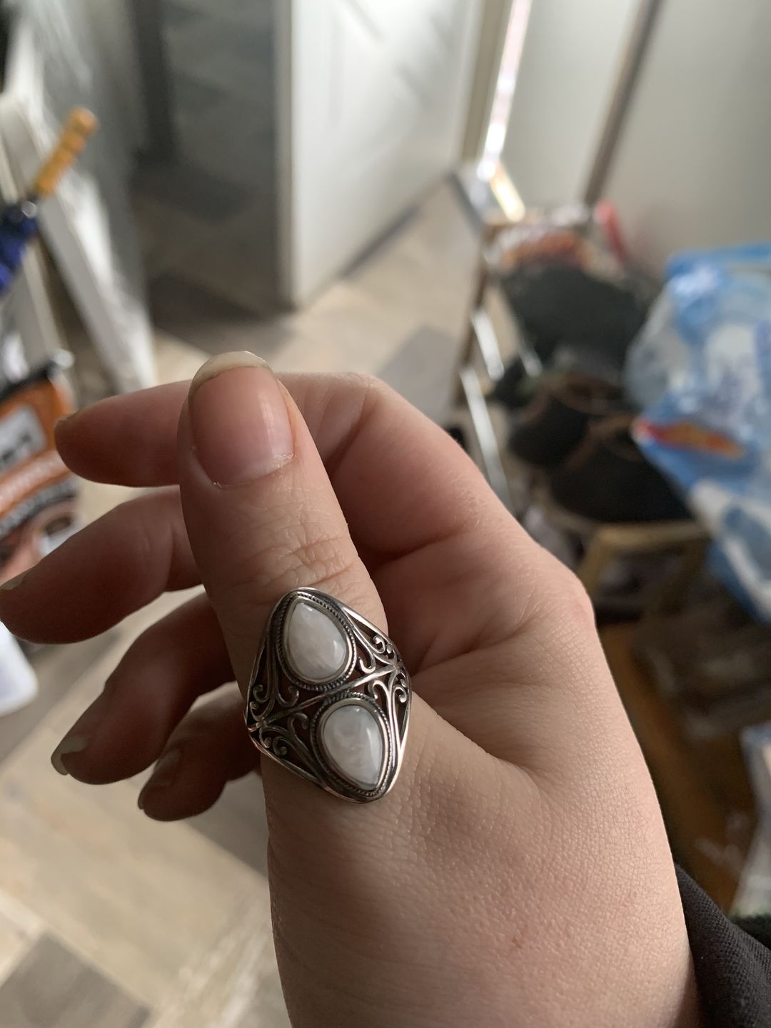 Customer photo review of Natural Rainbow Moonstone Ring