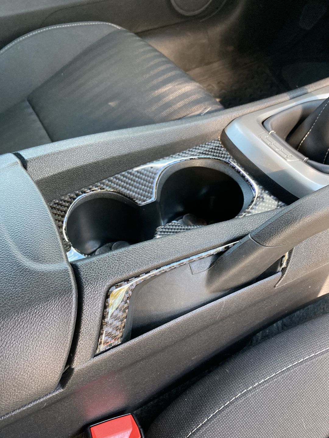 Customer photo review of Carbon Fiber Cup Holder Panel Overlay for Chevrolet Camaro 2010-2015
