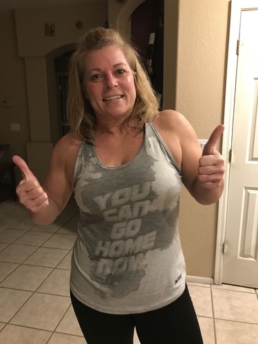 Customer photo review of You Can Go Home Now - Women's Sweat Activated Tank Top