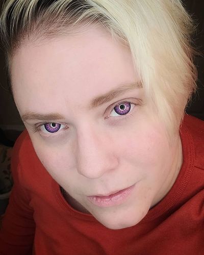 Customer photo review of Icoloured® Mystery Purple Colored Contact Lenses