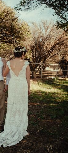 Customer photo review of Rustic Lace Wedding Dresses Sheath Beach Boho Wedding Dress Viniodress VW1057