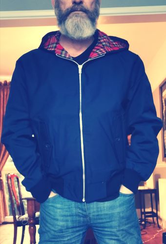 Customer photo review of Mens Hooded Harrington Jacket - Navy