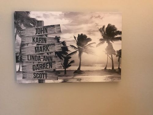 Customer photo review of Beach and Palm Trees V1 Personalized Names Premium Canvas