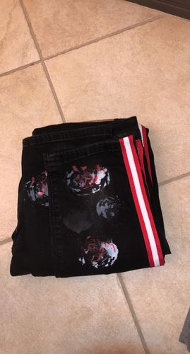 Customer photo review of Triple Stripe Paint Splatter Track Denim Black - Red (ZCM4986D)