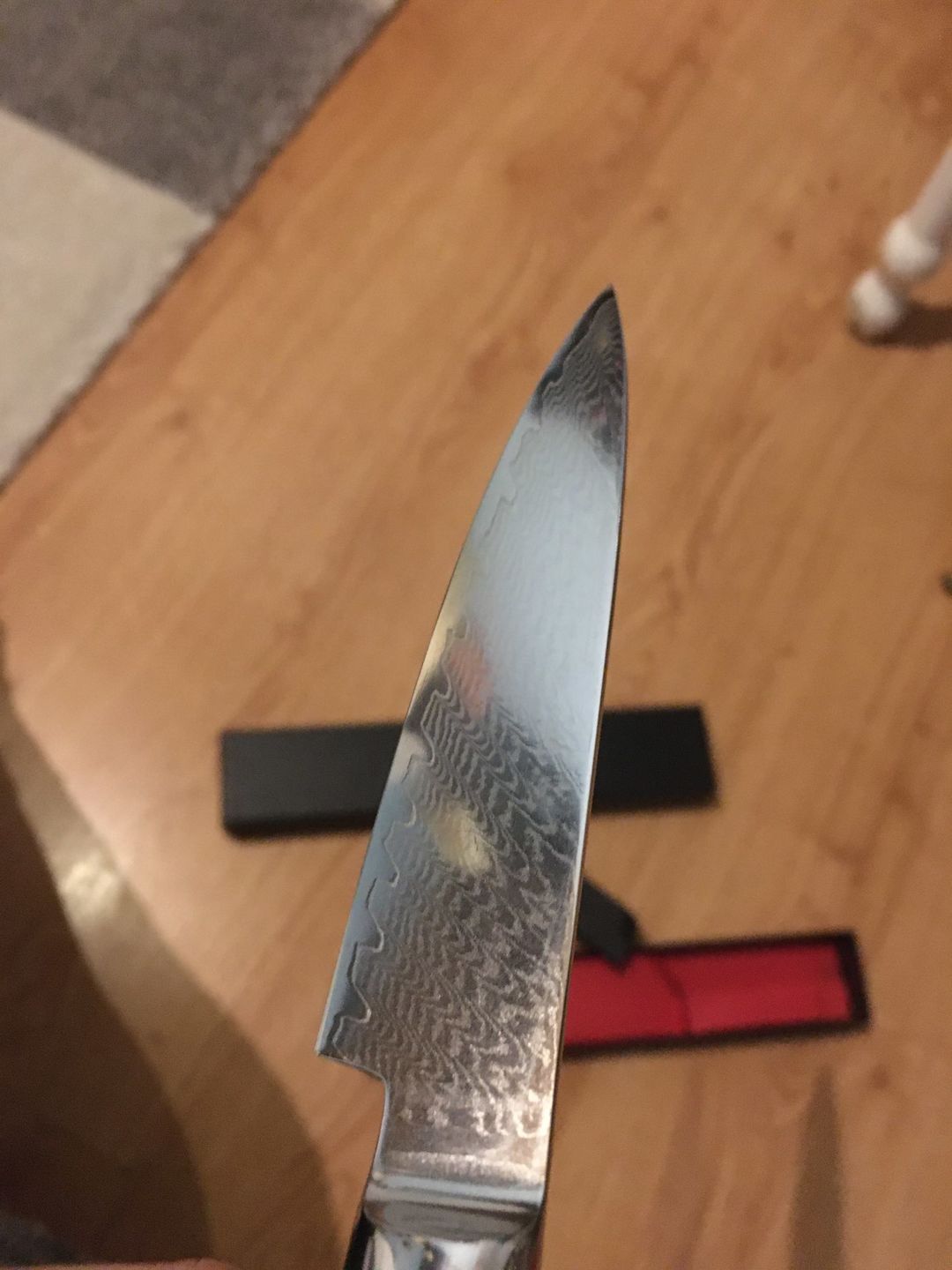 Customer photo review of Tsunami Collection — Signature Japanese VG10 Damascus Steel Knife Set with Blue Resin Burl Wood Handles
