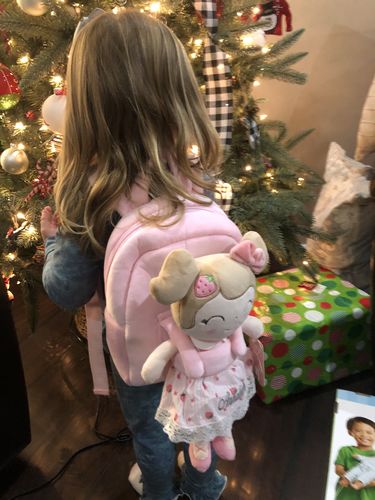 Customer photo review of Personalized Leyadoll Doll Backpack (Strawberry) - 2 Skin Tones