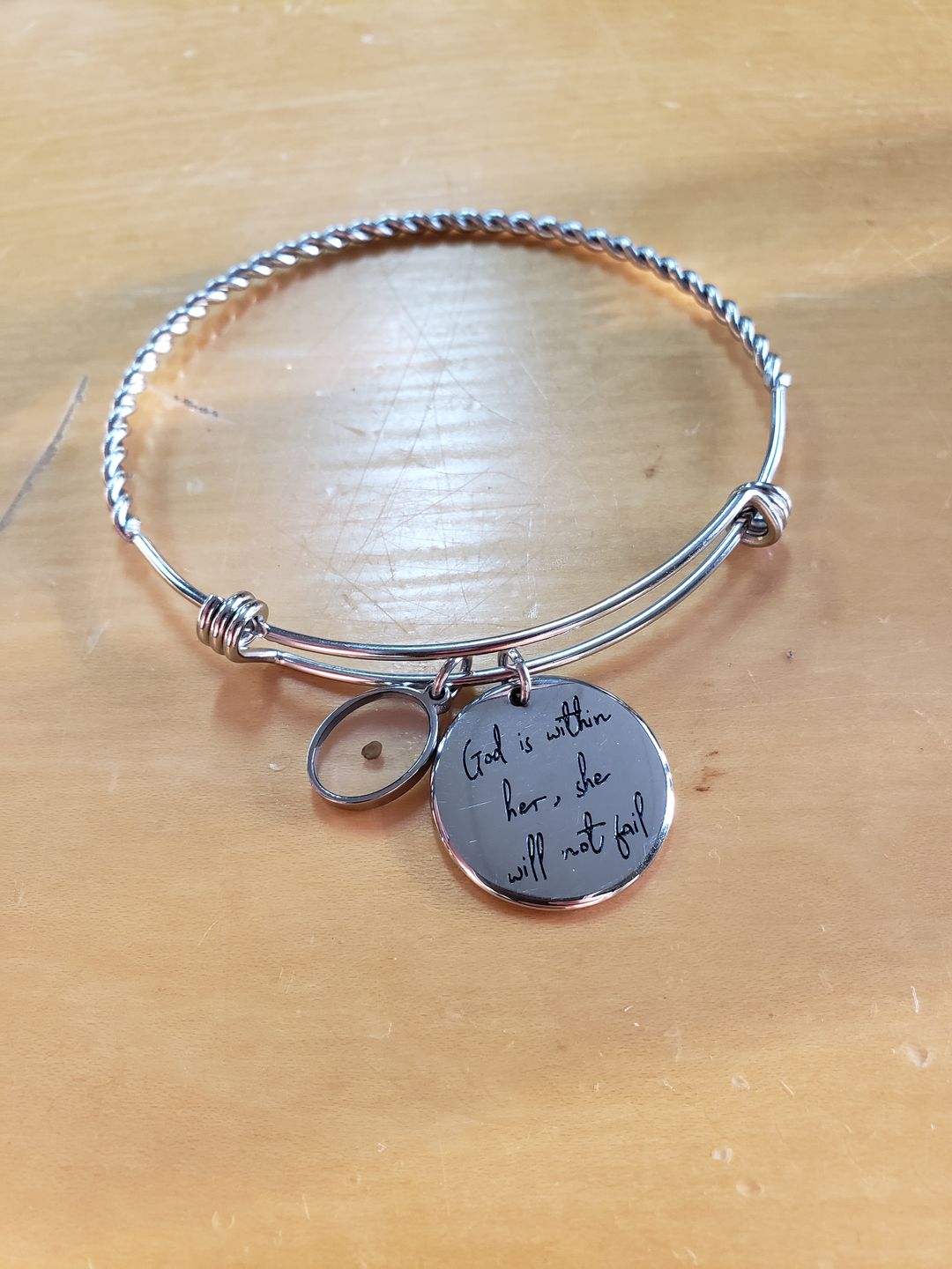 Customer photo review of God is Within Her, She Will Not Fail Bracelet