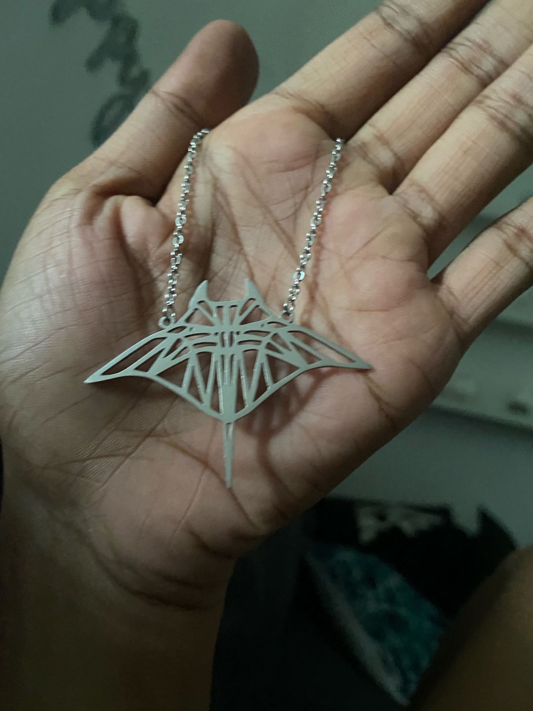 Customer photo review of Necklace: Large Manta Ray - silver or gold